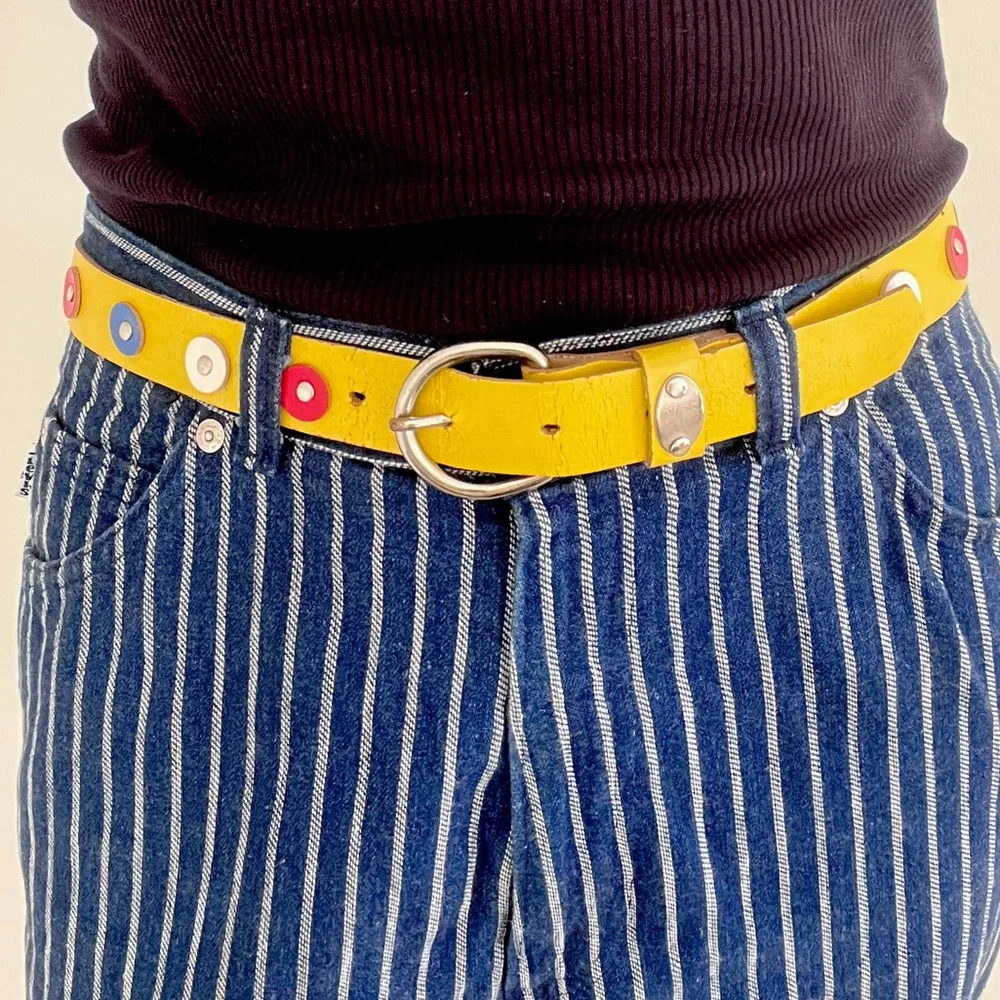 80s Yellow Leather Belt S/M
